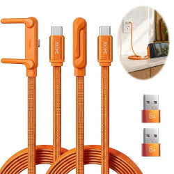 Câble USB C 240W 2 pièces avec 2 adaptateurs USB-A vers USB-C, chargeur support invisible 2 en 1 avec support téléphone, angle 9