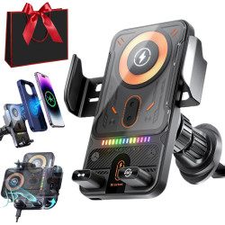Support De Téléphone Rotatif Intelligent Et Chargeur sans Fil 2-en-1 pour Voiture, Support Telephone Voiture Induction, Fonction