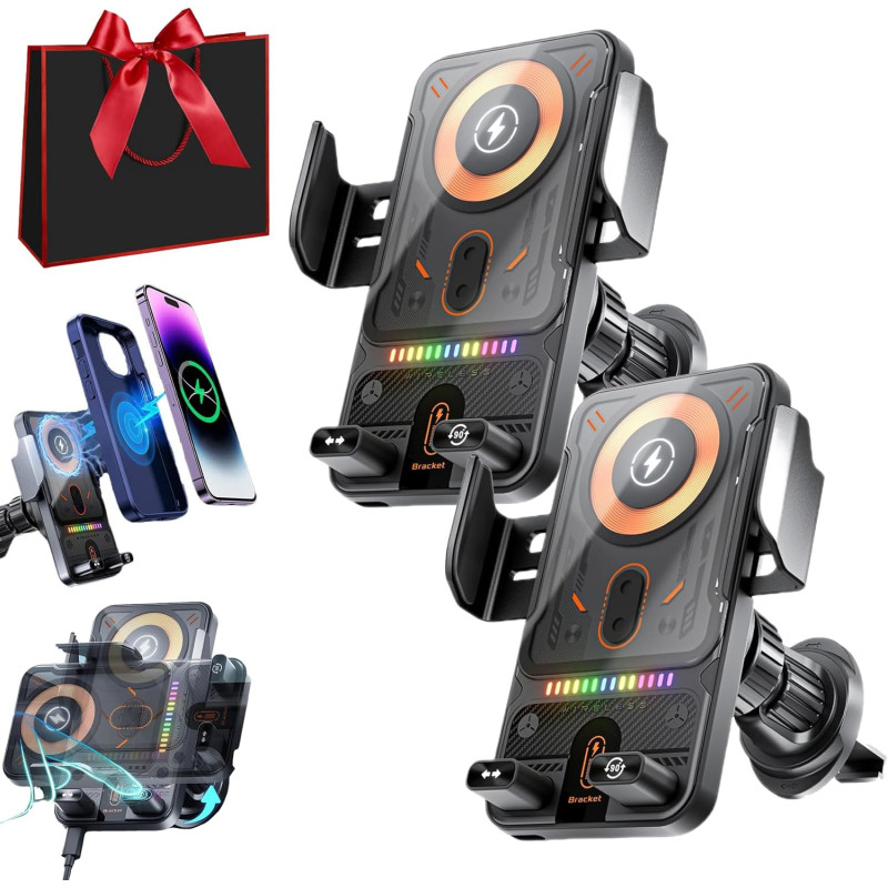 Support De Téléphone Rotatif Intelligent Et Chargeur Sans Fil 2-En-1 Pour Voiture, Support Telephone Voiture Induction, Fonction