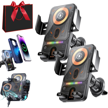 Support De Téléphone Rotatif Intelligent Et Chargeur Sans Fil 2-En-1 Pour Voiture, Support Telephone Voiture Induction, Fonction