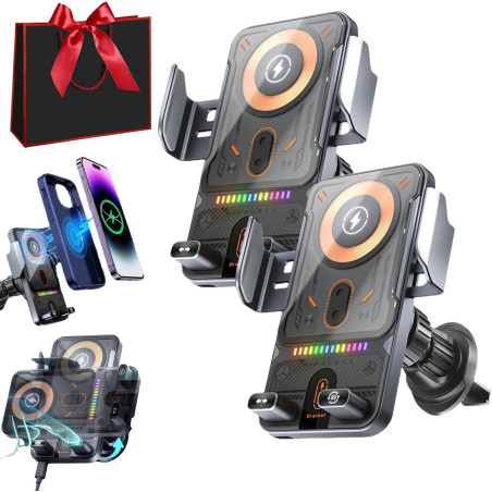 Support De Téléphone Rotatif Intelligent Et Chargeur Sans Fil 2-En-1 Pour Voiture, Support Telephone Voiture Induction, Fonction