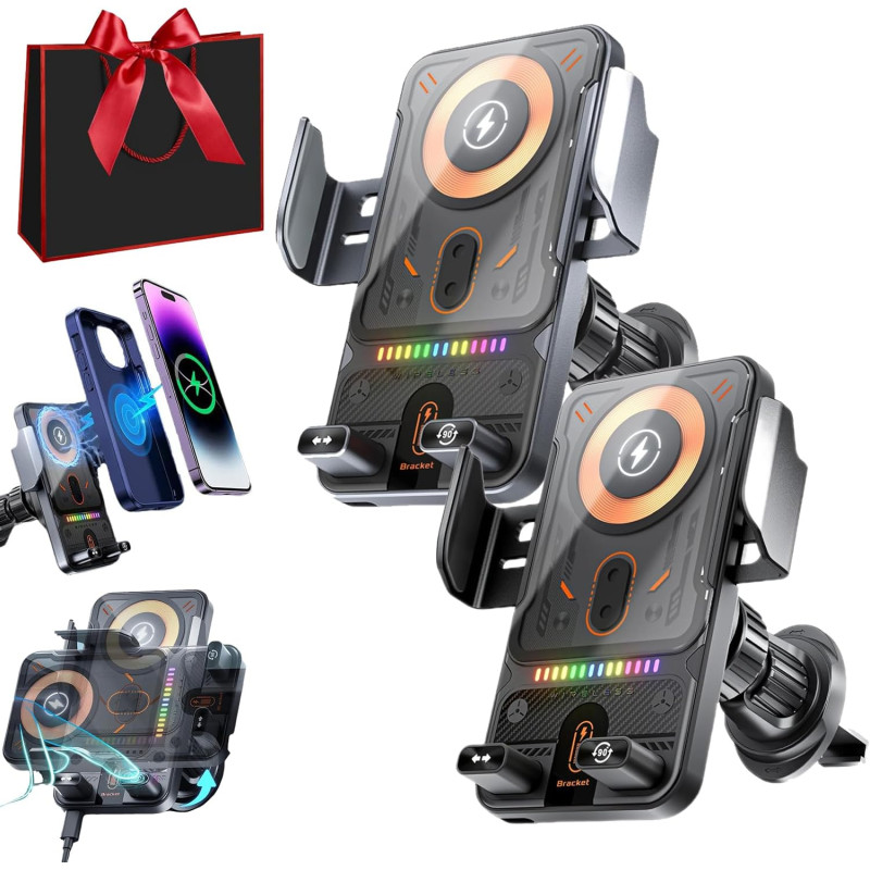 Support De Téléphone Rotatif Intelligent Et Chargeur Sans Fil 2-En-1 Pour Voiture, Support Telephone Voiture Induction, Fonction
