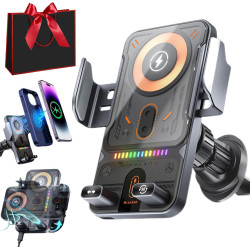 Support De Téléphone Rotatif Intelligent Et Chargeur sans Fil 2-en-1 pour Voiture, Support Telephone Voiture Induction, Fonction