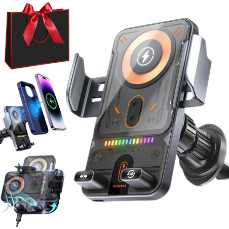 Support De Téléphone Rotatif Intelligent Et Chargeur sans Fil 2-en-1 pour Voiture, Support Telephone Voiture Induction, Fonction