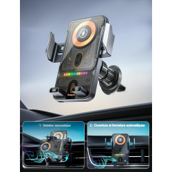 Support De Téléphone Rotatif Intelligent Et Chargeur sans Fil 2-en-1 pour Voiture, Support Telephone Voiture Induction, Fonction