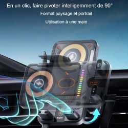 Support De Téléphone Rotatif Intelligent Et Chargeur sans Fil 2-en-1 pour Voiture, Support Telephone Voiture Induction, Fonction