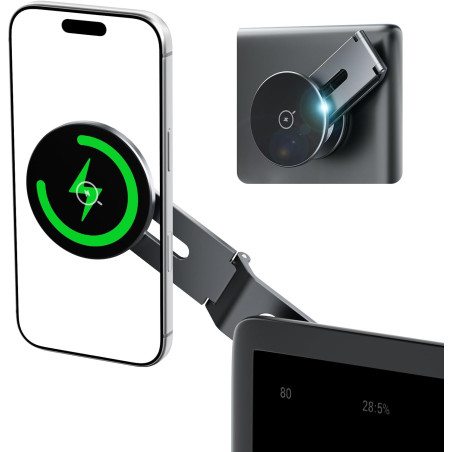 Support Téléphone Compatible MagSafe pour Tesla avec Recharge sans Fil 15W, Support Pliable et Extensible en Métal, Aimant N55 P