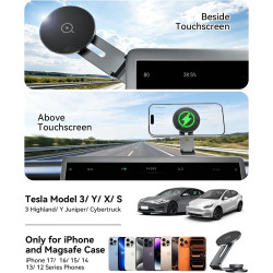 Support Téléphone Compatible MagSafe pour Tesla avec Recharge sans Fil 15W, Support Pliable et Extensible en Métal, Aimant N55 P