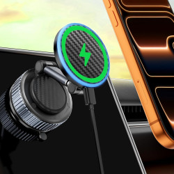 Chargeur sans fil magnétique pour voiture 15 W en fibre de carbone, support réglable à 360 ° pour tableau de bord/pare-brise