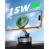 Chargeur sans fil magnétique pour voiture 15 W en fibre de carbone, support réglable à 360 ° pour tableau de bord/pare-brise