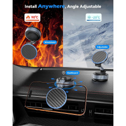 Chargeur sans fil magnétique pour voiture 15 W en fibre de carbone, support réglable à 360 ° pour tableau de bord/pare-brise