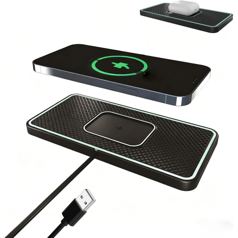 15W Chargeur Induction Voiture, Qi Pad de Chargeur sans Fil Voiture Rapide, Tapis de Chargement de Ultra Fin Compatible avec Sam