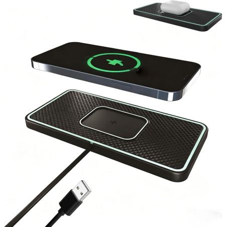 15W Chargeur Induction Voiture, Qi Pad de Chargeur sans Fil Voiture Rapide, Tapis de Chargement de Ultra Fin Compatible avec Sam