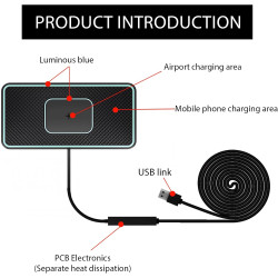 15W Chargeur Induction Voiture, Qi Pad de Chargeur sans Fil Voiture Rapide, Tapis de Chargement de Ultra Fin Compatible avec Sam