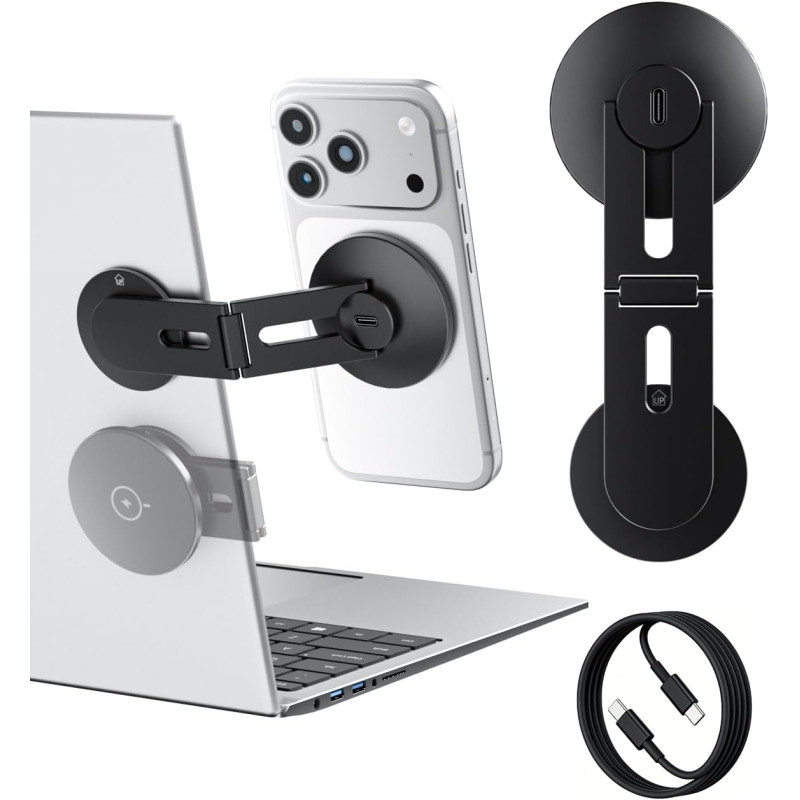Support Magnétique pour Téléphone et Ordinateur Portable avec Charge sans Fil 15W, Compatible MagSafe iPhone 17/16/15/14/13/12, 