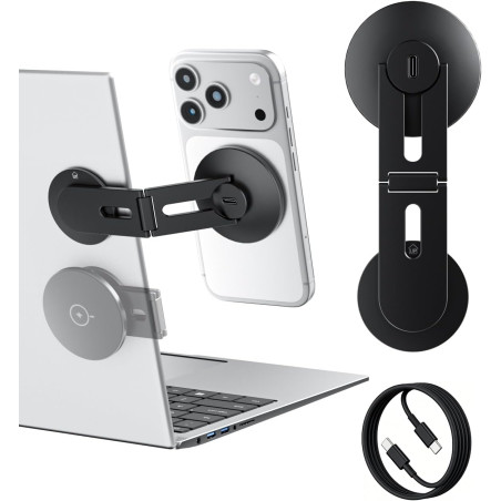 Support Magnétique pour Téléphone et Ordinateur Portable avec Charge sans Fil 15W, Compatible MagSafe iPhone 17/16/15/14/13/12, 