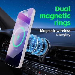 Support Telephone Voiture Induction-【15W Pro & Super Aimants】 Chargeur Mogsafe Voiture sans Fil, Chargeur Induction Voiture Magn