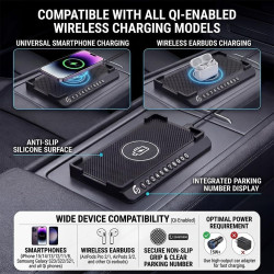 15 W Chargeur de Voiture sans Fil Surélevé Tapis de Charge Rapide Antidérapant avec Plaque d'immatriculation téléphon avec USB C