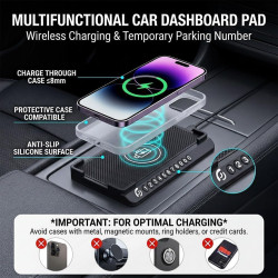 15 W Chargeur de Voiture sans Fil Surélevé Tapis de Charge Rapide Antidérapant avec Plaque d'immatriculation téléphon avec USB C