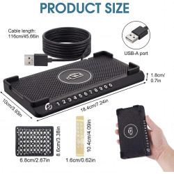 15 W Chargeur de Voiture sans Fil Surélevé Tapis de Charge Rapide Antidérapant avec Plaque d'immatriculation téléphon avec USB C