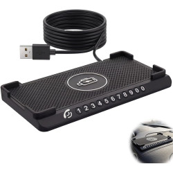 15 W Chargeur de Voiture sans Fil Surélevé Tapis de Charge Rapide Antidérapant avec Plaque d'immatriculation téléphon avec USB C