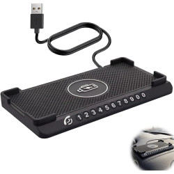 15 W Chargeur de Voiture sans Fil Surélevé Tapis de Charge Rapide Antidérapant avec Plaque d'immatriculation téléphon avec USB C