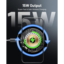 Support magnétique pour téléphone portable 15 W avec fonction de charge, chargeur de voiture inductif avec ventouse puissante et
