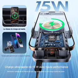 Wireless fast charging car mount (2026), 2-in-1 car phone holder & wireless charger 360° rotation, chargeur de voiture sans fil 