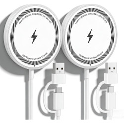 2PCS Chargeur sans Fil 15W, Blanc, Chargeur Rapide USB-C pour Téléphone et Écouteurs sans Fil, Design Élégant et Sécurisé, Compa