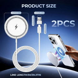 2PCS Chargeur sans Fil 15W, Blanc, Chargeur Rapide USB-C pour Téléphone et Écouteurs sans Fil, Design Élégant et Sécurisé, Compa