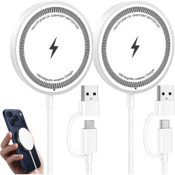 2PCS Chargeur sans Fil 15W, Blanc, Chargeur Rapide USB-C pour Téléphone et Écouteurs sans Fil, Design Élégant et Sécurisé, Compa