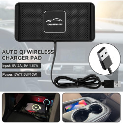 Chargeur Induction Voiture, 5/7.5/10W Tapis de Charge sans Fil Rapide Antidérapant pour Casques de Téléphone Portable, etc. (USB