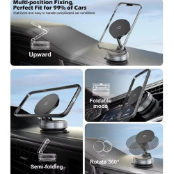 Support de charge magnétique sans fil réglable à 360° pour voiture MagSafe pour iPhone, Samsung, Xiaomi (Noir)