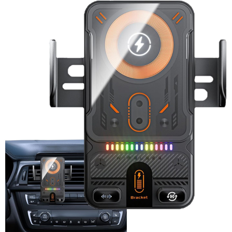 Support De Chargeur sans Fil pour Voiture, Support De Téléphone À Serrage Automatique, Supports De Navigation Électrique Rotatif