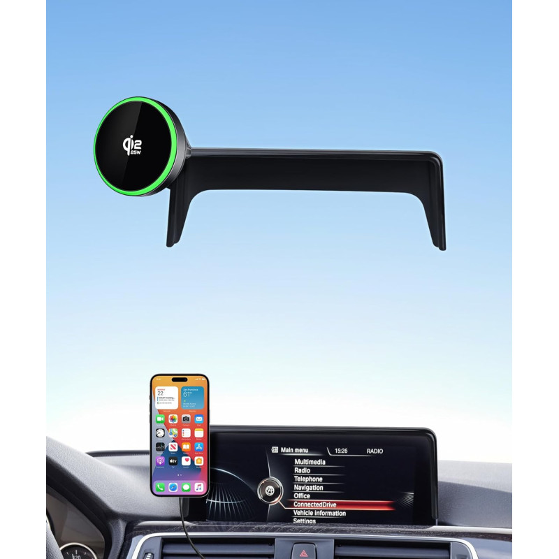 Qi2.2 Max 25 W Chargeur de voiture sans fil rapide pour BMW Série 3 2012-2018/Série 4 2014-2020/2014-2021 Série 2 écran 8,8", su