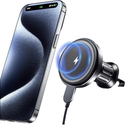 Support magnétique de voiture avec fonction de charge pour Magsafe - 15 W - Chargeur rapide pour iPhone 17 Air Pro Max Plus 16 1
