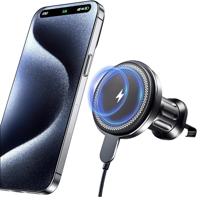Support magnétique de voiture avec fonction de charge pour Magsafe - 15 W - Chargeur rapide pour iPhone 17 Air Pro Max Plus 16 1