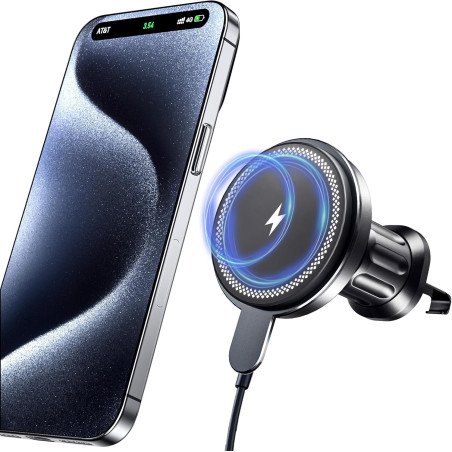 Support magnétique de voiture avec fonction de charge pour Magsafe - 15 W - Chargeur rapide pour iPhone 17 Air Pro Max Plus 16 1