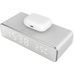 Station de Réveil avec Chargeur sans Fil - Support de Téléphone avec Affichage de la Température,Réveil numérique avec Charge sa