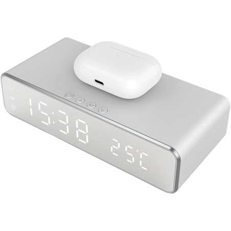 Station de Réveil avec Chargeur sans Fil - Support de Téléphone avec Affichage de la Température,Réveil numérique avec Charge sa