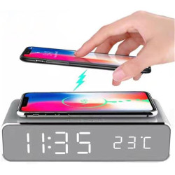 Station de Réveil avec Chargeur sans Fil - Support de Téléphone avec Affichage de la Température,Réveil numérique avec Charge sa