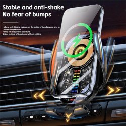 Support de téléphone de voiture sans fil, charge rapide 15 W, pince automatique sans fil, avec bouton de contrôle de rotation dé