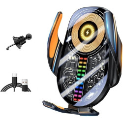 Support de téléphone de voiture sans fil, charge rapide 15 W, pince automatique sans fil, avec bouton de contrôle de rotation dé