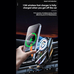 Support de téléphone de voiture sans fil, charge rapide 15 W, pince automatique sans fil, avec bouton de contrôle de rotation dé