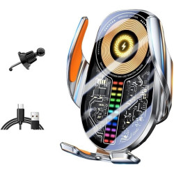 Support de téléphone de voiture sans fil, charge rapide 15 W, pince automatique sans fil, avec bouton de contrôle de rotation dé