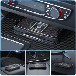Chargeur Induction Voiture pour Peugeot 208 2019-2023 2024 2025, Tapis de Charge sans Fil Antidérapant 15W Type-C/USB Tapis de C