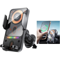 Chargeur de voiture sans fil à pince automatique 15 W avec contrôle à un bouton, compatible avec différents téléphones, port de 