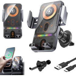 Support Intelligent 2 en 1 pour téléphone Portable avec Rotation Automatique et Chargeur sans Fil, 15W Qi Chargeur Induction Voi