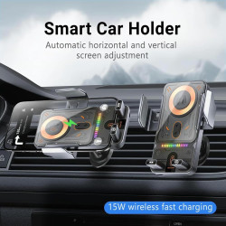 Support Intelligent 2 en 1 pour téléphone Portable avec Rotation Automatique et Chargeur sans Fil, 15W Qi Chargeur Induction Voi