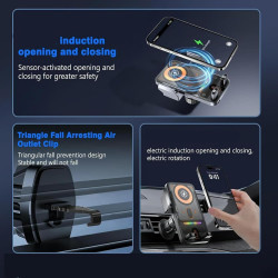 Support Intelligent 2 en 1 pour téléphone Portable avec Rotation Automatique et Chargeur sans Fil, 15W Qi Chargeur Induction Voi